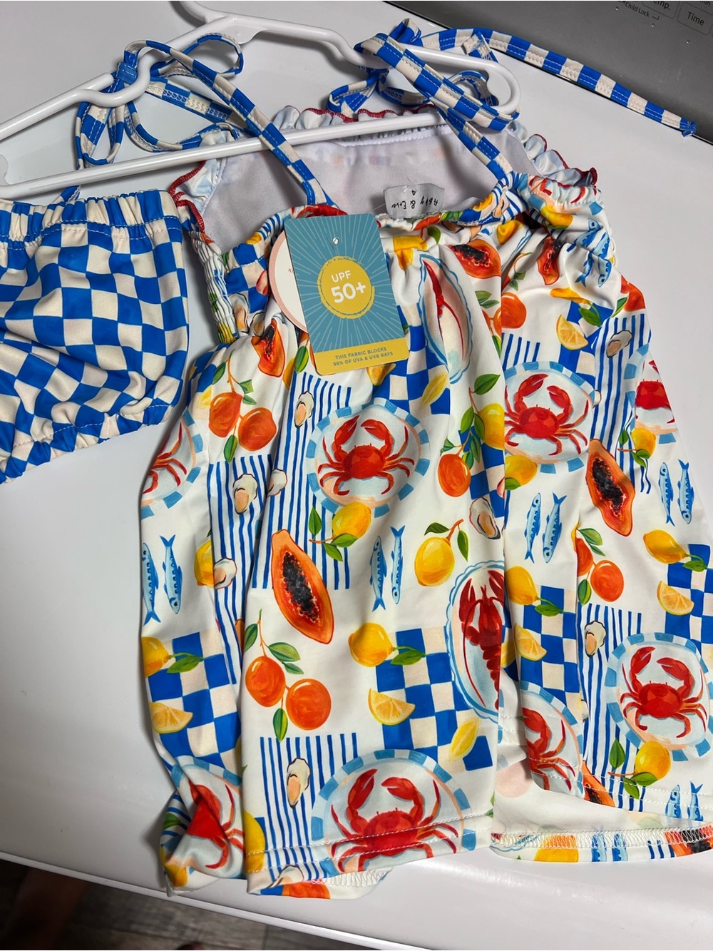Abby & Evie Kids UPF 50+ Crab & Fruit Print Swim Top - Blue & Multicolor